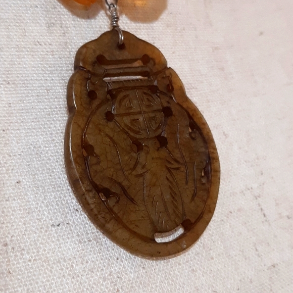 Chinese Serpentine and Sard or Sardonyx or Carnelian beaded necklace with Bats - Picture 3 of 6